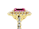 Yellow gold Double Halo Emerald Cut Pink Sapphire Pavé Band with Four-Prong Setting_29