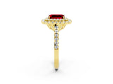 Yellow gold Double Halo Emerald Cut Ruby Pavé Band with Four-Prong Setting_2