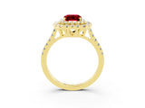 Yellow gold Double Halo Emerald Cut Ruby Pavé Band with Four-Prong Setting_3