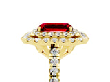 Yellow gold Double Halo Emerald Cut Ruby Pavé Band with Four-Prong Setting_5