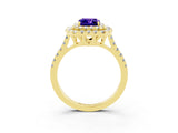 Yellow gold Double Halo Emerald Cut Tanzanite Pavé Band with Four-Prong Setting_3