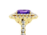 Yellow gold Double Halo Emerald Cut Tanzanite Pavé Band with Four-Prong Setting_5
