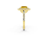 Yellow gold Double Halo Emerald Cut Yellow Sapphire Pavé Band with Four-Prong Setting_26