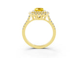Yellow gold Double Halo Emerald Cut Yellow Sapphire Pavé Band with Four-Prong Setting_27