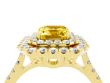 Yellow gold Double Halo Emerald Cut Yellow Sapphire Pavé Band with Four-Prong Setting_28