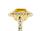 Yellow gold Double Halo Emerald Cut Yellow Sapphire Pavé Band with Four-Prong Setting_29