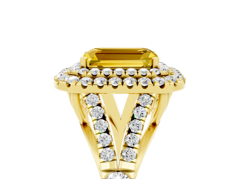 Yellow gold Double Halo Emerald Cut Yellow Sapphire Pavé Split Shank Ring with Prong Setting_5