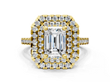 Yellow gold Double Halo Emerald Diamond Pave Band with Four-Prong Setting_58
