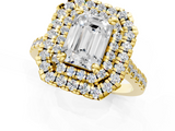 Yellow gold Double Halo Emerald Diamond Pave Band with Four-Prong Setting_59