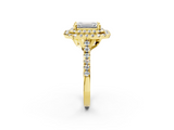 Yellow gold Double Halo Emerald Diamond Pave Band with Four-Prong Setting_60