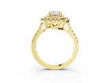 Yellow gold Double Halo Emerald Diamond Pave Band with Four-Prong Setting_61
