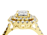 Yellow gold Double Halo Emerald Diamond Pave Band with Four-Prong Setting_62