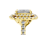 Yellow gold Double Halo Emerald Diamond Pave Band with Four-Prong Setting_63