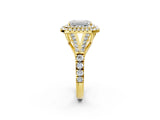 Yellow gold Double Halo Emerald-Shaped Split Shank Diamond Ring with Prong Setting_17