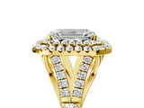 Yellow gold Double Halo Emerald-Shaped Split Shank Diamond Ring with Prong Setting_20