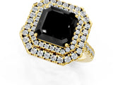 Yellow gold Double Halo Fancy Black Asscher Cut Diamond Pavé Band with Four-Prong Setting_1