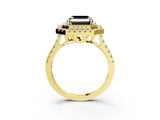 Yellow gold Double Halo Fancy Black Asscher Cut Diamond Pavé Band with Four-Prong Setting_3