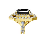 Yellow gold Double Halo Fancy Black Asscher Cut Diamond Pavé Band with Four-Prong Setting_5