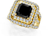 Yellow gold Double Halo Fancy Black Asscher Cut Diamond Split Shank Pave Set Ring_4