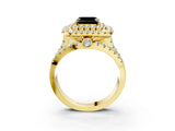 Yellow gold Double Halo Fancy Black Asscher Cut Diamond Split Shank Pave Set Ring_6