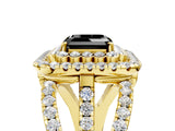 Yellow gold Double Halo Fancy Black Asscher Cut Diamond Split Shank Pave Set Ring_8