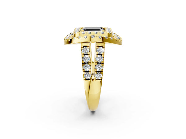 Yellow Gold Asscher Cut Double Halo Split Shank Engagement Ring Setting for Black Center
