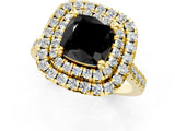 Yellow gold Double Halo Fancy Black Cushion Cut Diamond Pavé Band with Four-Prong Setting_1