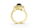 Yellow gold Double Halo Fancy Black Cushion Cut Diamond Pavé Band with Four-Prong Setting_3