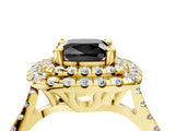 Yellow gold Double Halo Fancy Black Cushion Cut Diamond Pavé Band with Four-Prong Setting_4