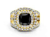 Yellow gold Double Halo Fancy Black Cushion Cut Diamond Split Shank Pave Set Ring_3