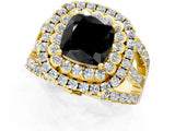 Yellow gold Double Halo Fancy Black Cushion Cut Diamond Split Shank Pave Set Ring_4