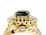 Yellow gold Double Halo Fancy Black Cushion Cut Diamond Split Shank Pave Set Ring_7