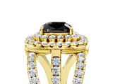 Yellow gold Double Halo Fancy Black Cushion Cut Diamond Split Shank Pave Set Ring_8
