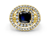 Yellow gold Double Halo Fancy Black Cushion Cut Diamond Split Shank Prong Setting Ring