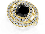 Yellow gold Double Halo Fancy Black Cushion Cut Diamond Split Shank Prong Setting Ring_1