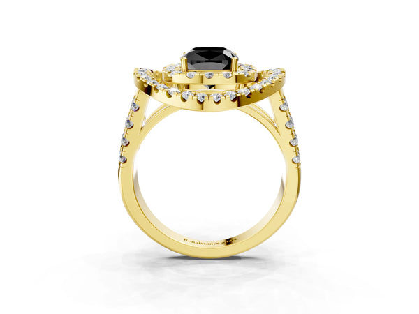 Yellow Gold Cushion Cut Double Halo Split Shank Engagement Ring Setting for Black Center