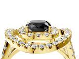 Yellow gold Double Halo Fancy Black Cushion Cut Diamond Split Shank Prong Setting Ring_4