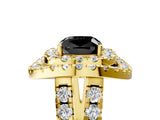 Yellow gold Double Halo Fancy Black Cushion Cut Diamond Split Shank Prong Setting Ring_5