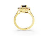Yellow gold Double Halo Fancy Black Emerald Cut Diamond Pavé Band with Four-Prong Setting_3