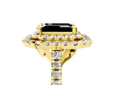 Yellow gold Double Halo Fancy Black Emerald Cut Diamond Pavé Band with Four-Prong Setting_5