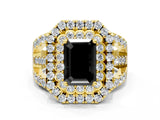 Yellow gold Double Halo Fancy Black Emerald Cut Diamond Split Shank Pave Set Ring_3