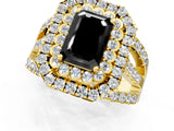 Yellow gold Double Halo Fancy Black Emerald Cut Diamond Split Shank Pave Set Ring_4