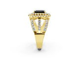 Yellow gold Double Halo Fancy Black Emerald Cut Diamond Split Shank Pave Set Ring_5