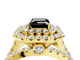 Yellow gold Double Halo Fancy Black Emerald Cut Diamond Split Shank Pave Set Ring_7