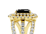 Yellow gold Double Halo Fancy Black Emerald Cut Diamond Split Shank Pave Set Ring_8