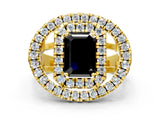 Yellow gold Double Halo Fancy Black Emerald Cut Diamond Split Shank Prong Setting Ring