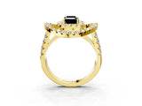 Yellow gold Double Halo Fancy Black Emerald Cut Diamond Split Shank Prong Setting Ring_3