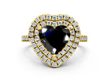 Yellow gold Double Halo Fancy Black Heart Cut Diamond Pavé Band with Four-Prong Setting