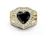 Yellow gold Double Halo Fancy Black Heart Cut Diamond Split Shank Pave Set Ring_3