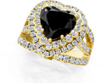 Yellow gold Double Halo Fancy Black Heart Cut Diamond Split Shank Pave Set Ring_4